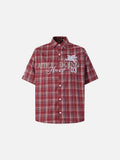 DAXUEN plaid oversized shirt with winged creature embroidery