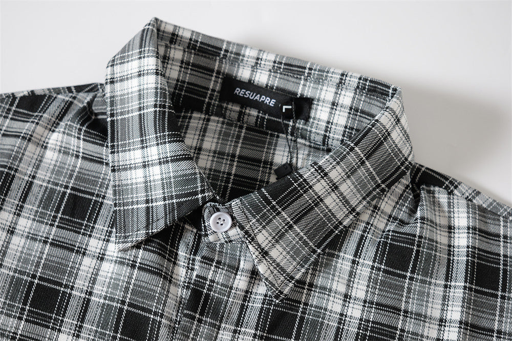 Winged Plaid Oversized Black Shirt