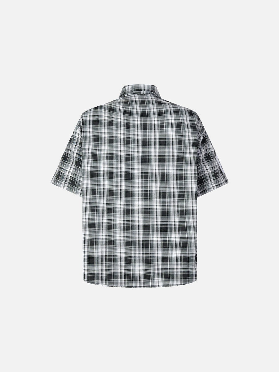 Winged Plaid Oversized Black Shirt