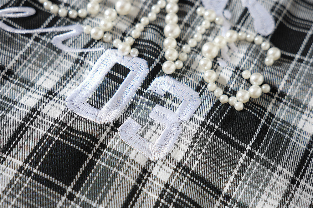 Winged Plaid Oversized Black Shirt