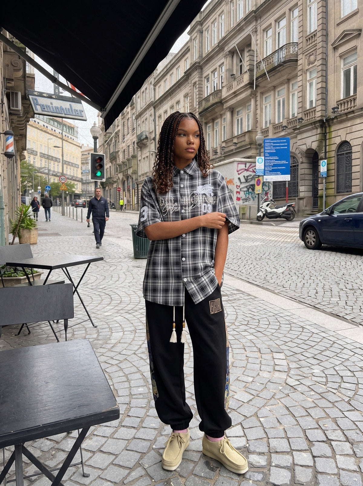 Winged Plaid Oversized Black Shirt