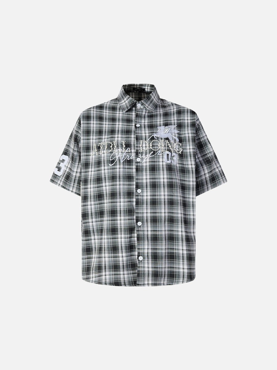 Winged Plaid Oversized Black Shirt