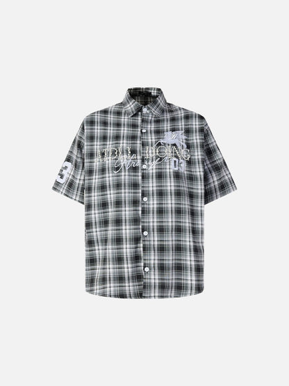 Winged Plaid Oversized Black Shirt