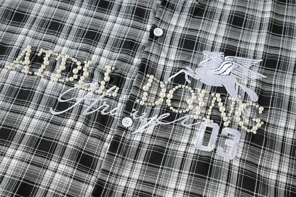 Winged Plaid Oversized Black Shirt