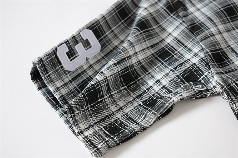 Winged Plaid Oversized Black Shirt