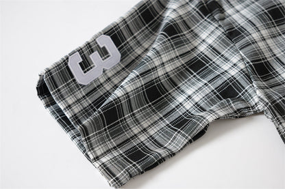 Winged Plaid Oversized Black Shirt