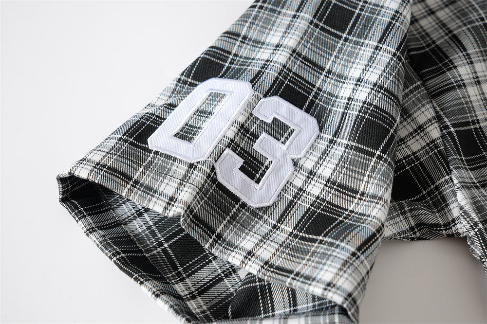 Winged Plaid Oversized Black Shirt