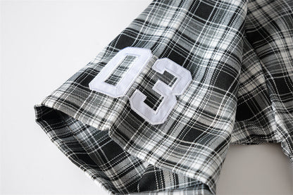 Winged Plaid Oversized Black Shirt