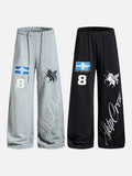 DAXUEN grey wide-leg sweatpants with winged horse and cross graphics