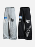 DAXUEN grey wide-leg sweatpants with winged horse and cross graphics