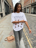 DAXUEN Oversized Cartoon Dogs Graphic Tee — model photo