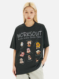 DAXUEN Oversized Cartoon Dogs Graphic Tee