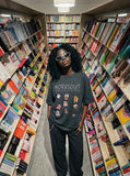 DAXUEN Oversized Cartoon Dogs Graphic Tee — model photo