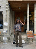 DAXUEN Oversized Cartoon Dogs Graphic Tee — model photo