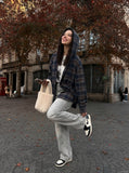 DAXUEN Wide-leg jeans in light washed grey denim — model photo