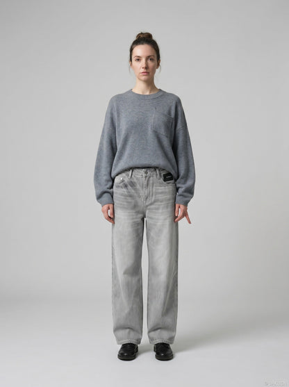 DAXUEN Wide-leg jeans in light washed grey denim — model photo
