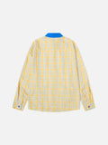 DAXUEN yellow blue plaid oversized shirt with dog tie