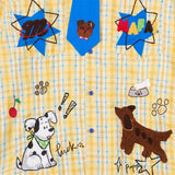 DAXUEN yellow blue plaid oversized shirt with dog tie