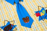 DAXUEN yellow blue plaid oversized shirt with dog tie
