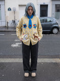 DAXUEN yellow blue plaid oversized shirt with dog tie — model photo