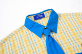 DAXUEN yellow blue plaid oversized shirt with dog tie