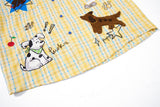 DAXUEN yellow blue plaid oversized shirt with dog tie