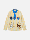 DAXUEN yellow blue plaid oversized shirt with dog tie