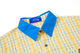 DAXUEN yellow blue plaid oversized shirt with dog tie
