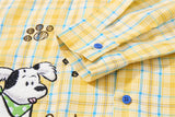 DAXUEN yellow blue plaid oversized shirt with dog tie