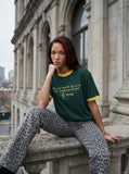 DAXUEN Ringer t-shirt with graphic print and contrasting trim — model photo