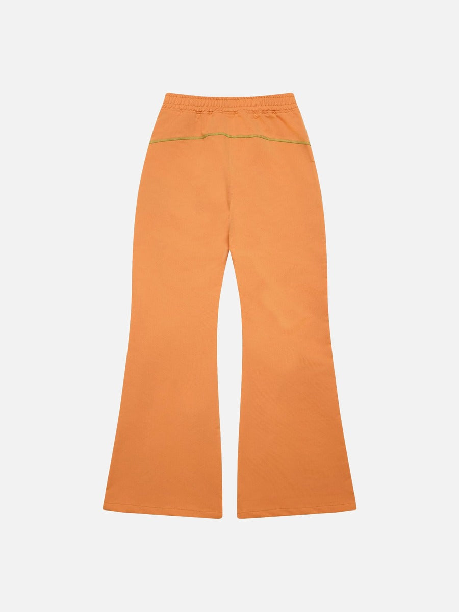 Curved Contrast Stitch Flared Pants Set