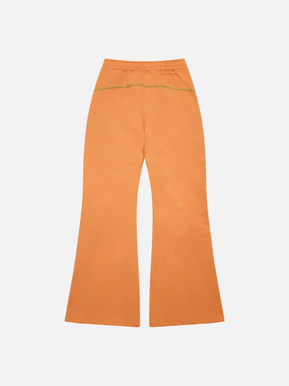 Curved Contrast Stitch Flared Pants Set