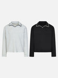 DAXUEN Zig-zag trim long sleeve polo top