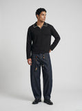 DAXUEN Zig-zag trim long sleeve polo top — model photo