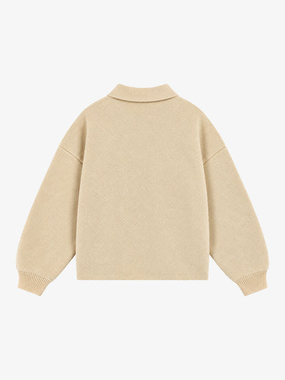 Art Story Graphic Jacquard Knit Polo Sweater; Apricot / S, Apricot / M, Apricot / L, Apricot / XL, Apricot / 2XL