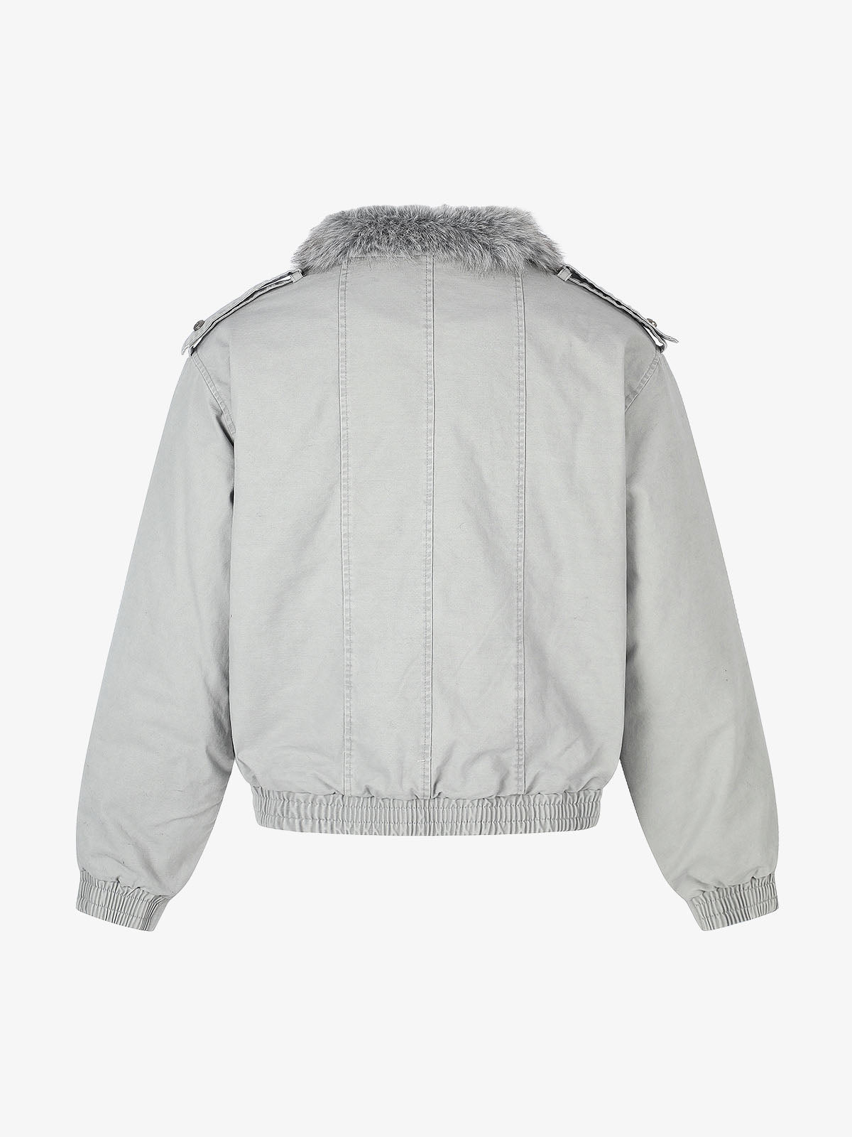 Studded Faux-Fur Collar Bomber Coat; Gray / S, Gray / M, Gray / L, Gray / XL