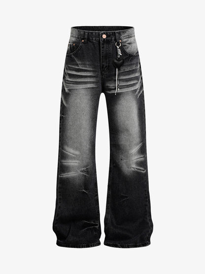 Distressed Washed Jeans; Black / M, Black / L, Black / XL, Black / 2XL
