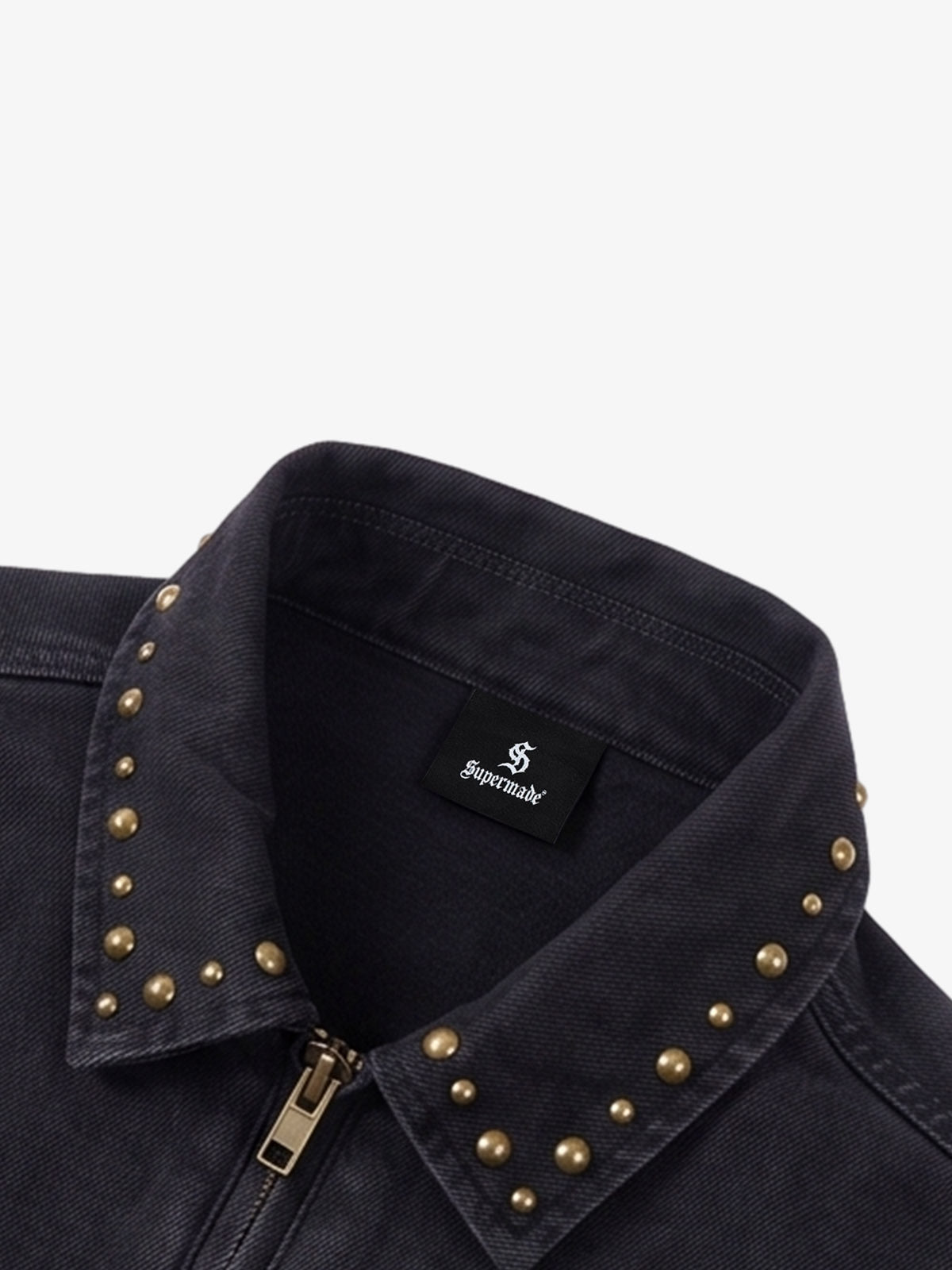 Distressed Studded Boxy Fit Denim Jacket; Black / M, Black / L, Black / XL, Black / 2XL