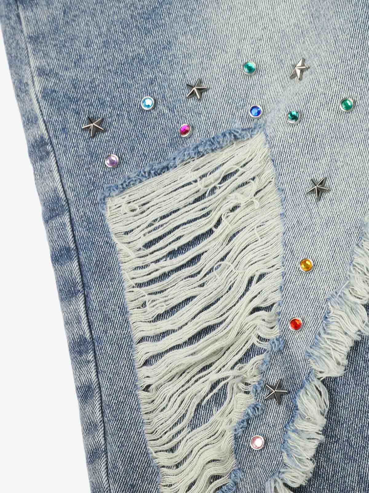 Layered Rhinestone Baggy Jeans; Light Blue / S, Light Blue / M, Light Blue / L, Light Blue / XL