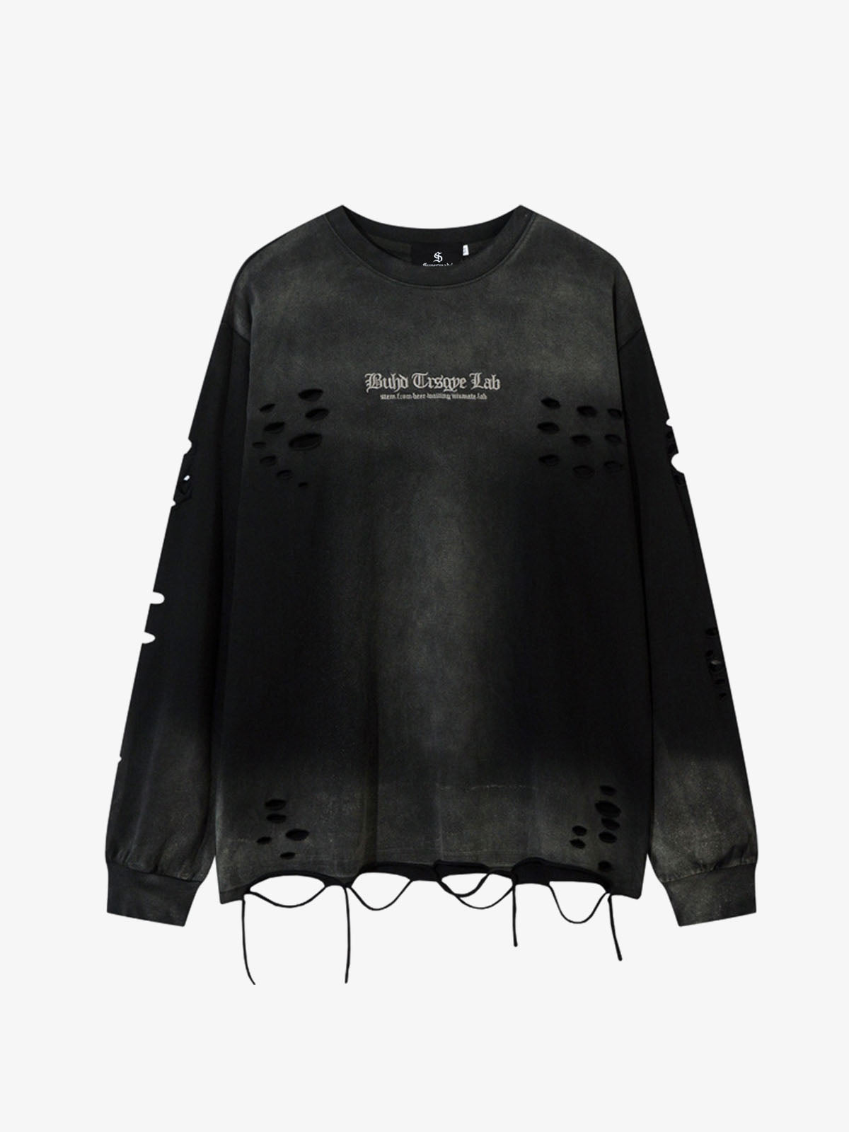 Gradient Washed Ripped Casual Sweatshirt; Black / M, Black / L, Black / XL, Black / 2XL