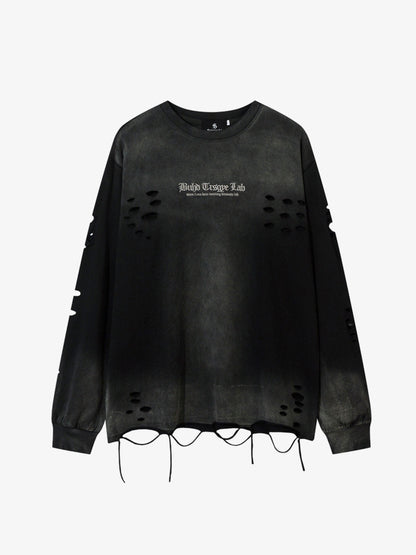 Gradient Washed Ripped Casual Sweatshirt; Black / M, Black / L, Black / XL, Black / 2XL