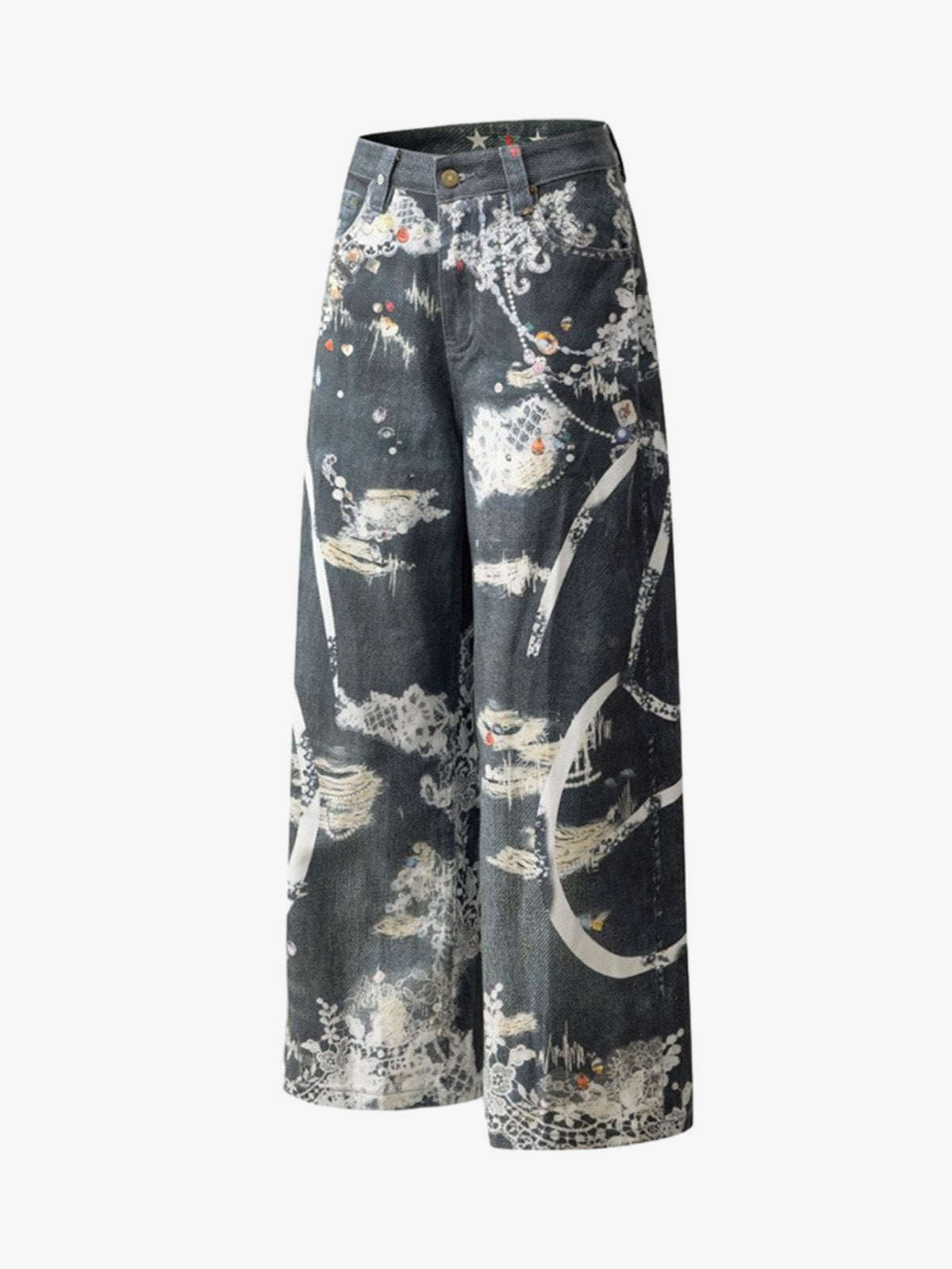 Digital 3D Graphic Distressed Denim Jeans; Black / S, Black / M, Black / L, Black / XL, Black / 2XL
