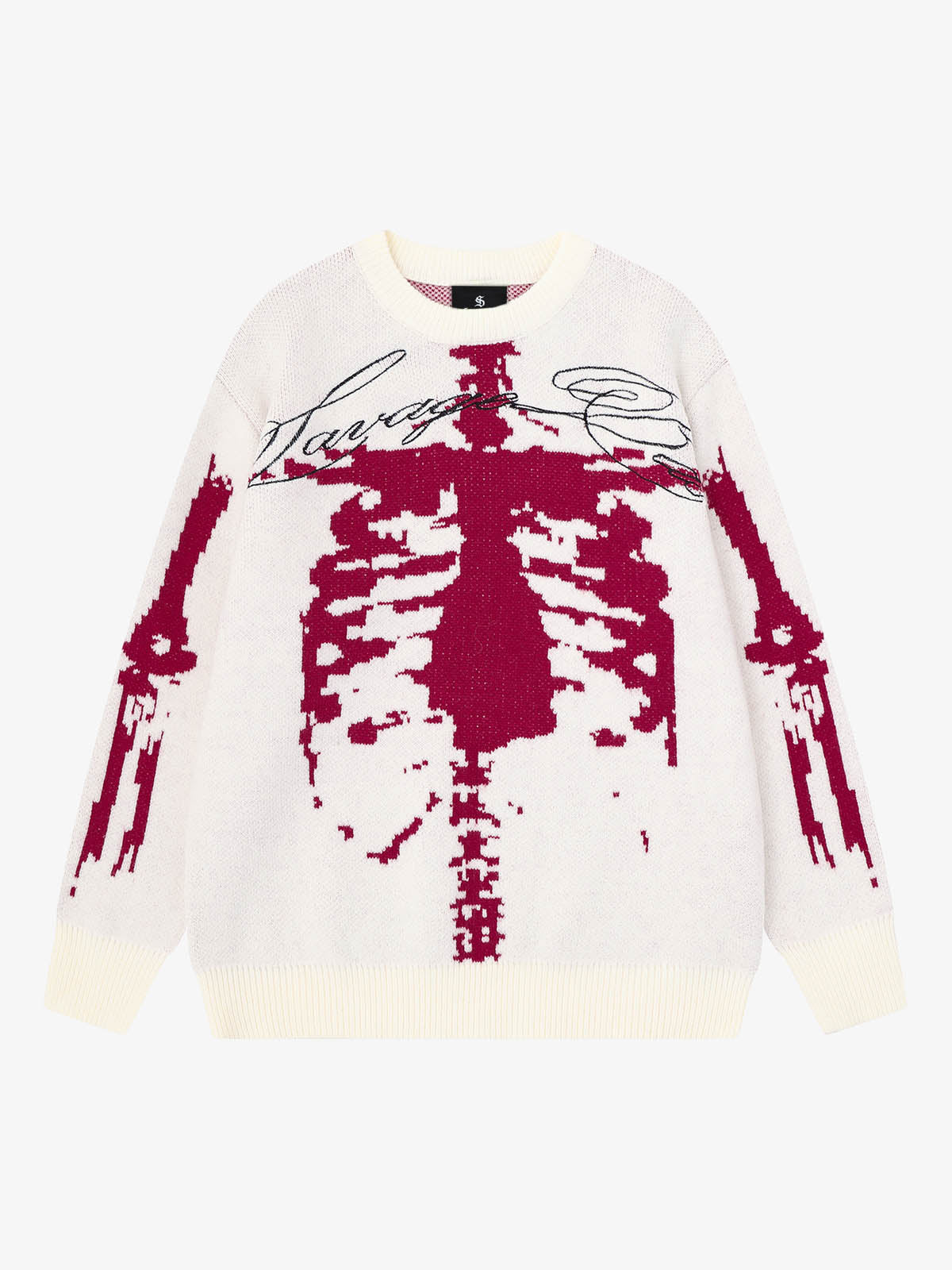 Dark Skull Jacquard Knit Sweater; White / M, White / L, White / XL, White / 2XL