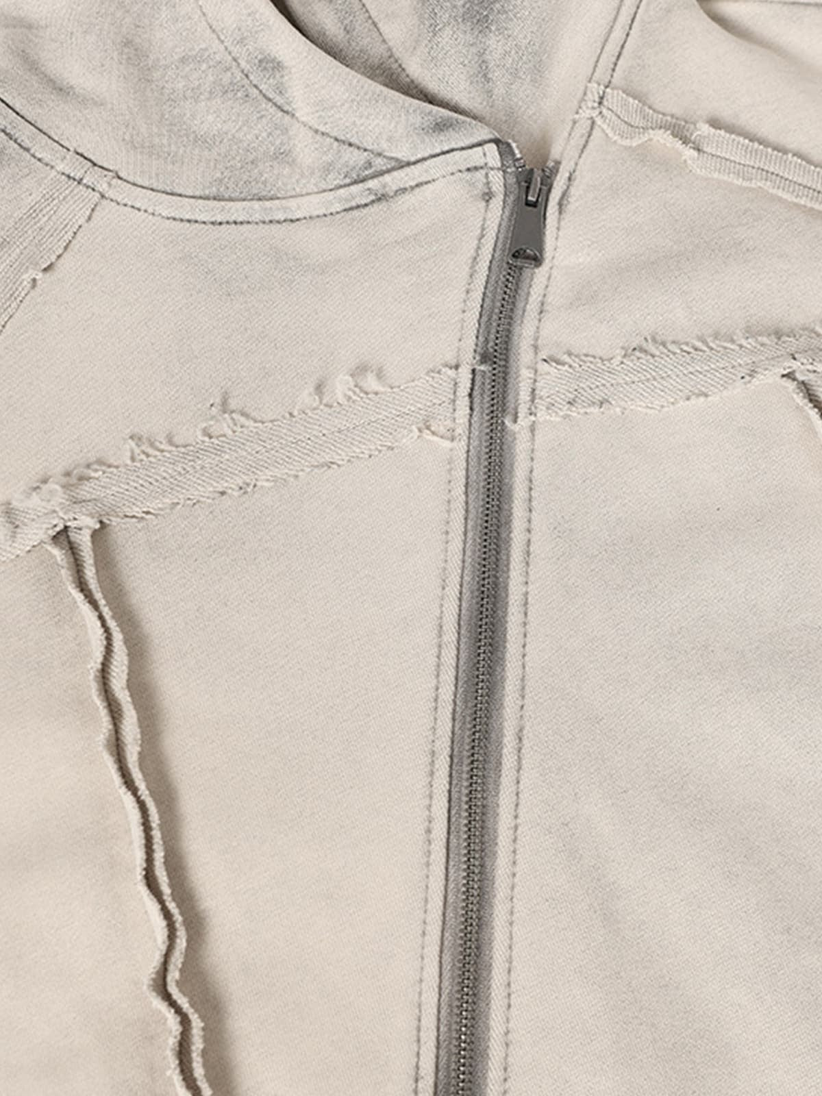 Retro Asymmetric Zip Up Deconstructed Hoodie; Apricot / S, Apricot / M, Apricot / L, Apricot / XL