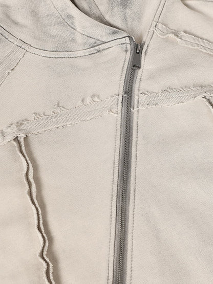 Retro Asymmetric Zip Up Deconstructed Hoodie; Apricot / S, Apricot / M, Apricot / L, Apricot / XL