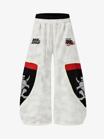 Lion Patchwork Distressed Dirty-Wash Sweatpants