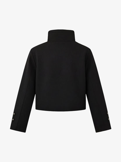 Napoleonic Diagonal-Button Stand-Collar Cropped Jacket
