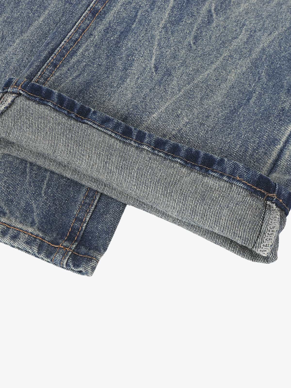 Retro Washed Faded Flared Jeans; Blue / S, Blue / M, Blue / L, Blue / XL, Blue / 2XL