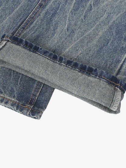 Retro Washed Faded Flared Jeans; Blue / S, Blue / M, Blue / L, Blue / XL, Blue / 2XL