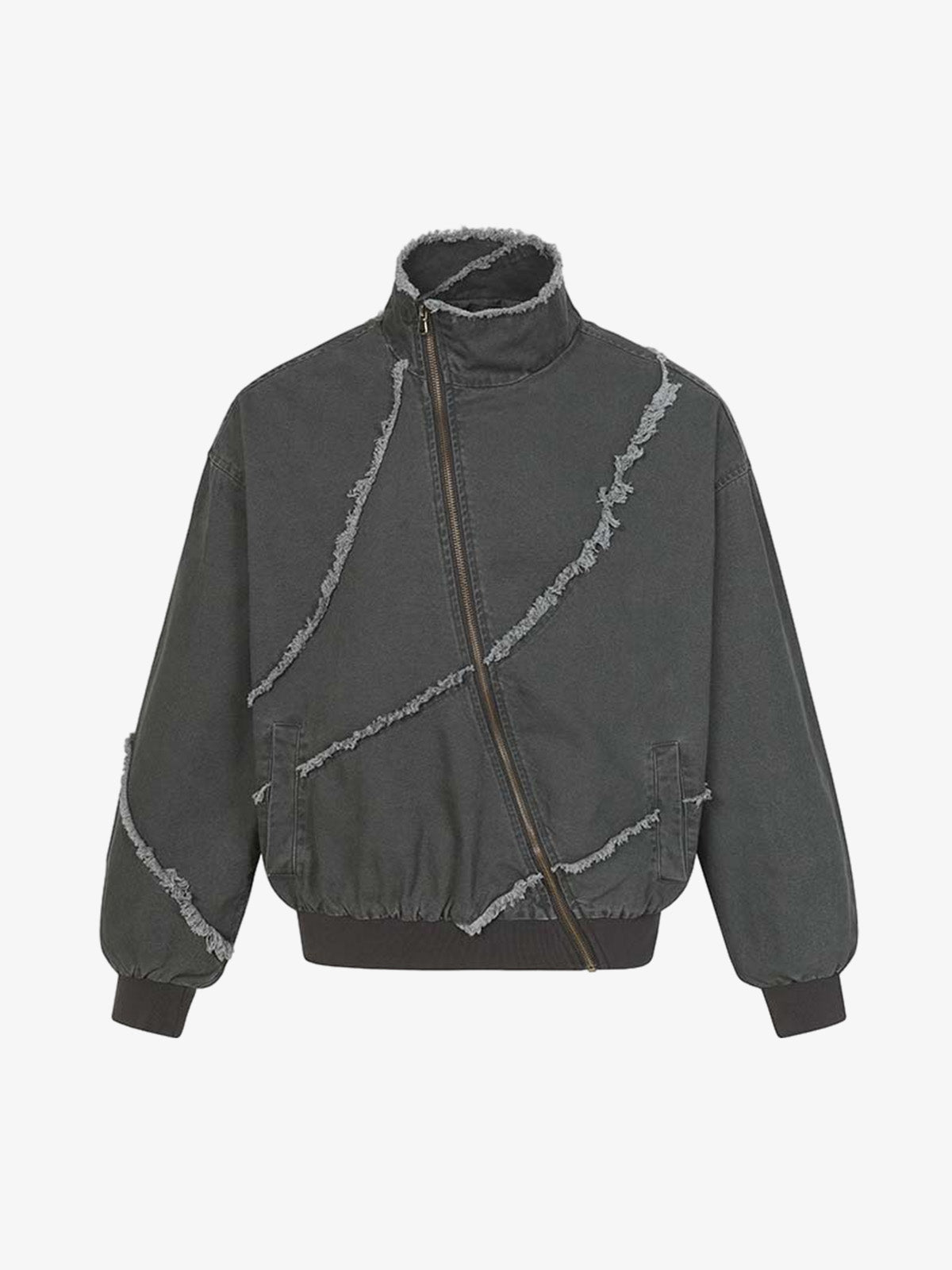 Deconstructed Patchwork Frayed Washed Jacket; Gray / S, Gray / M, Gray / L, Gray / XL